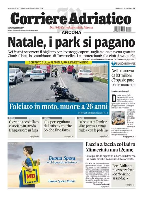 Prima-pagina-corriere adriatico-edizione-di-oggi-27-11-2024